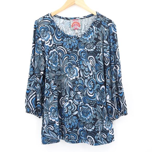 Johnny Was Womens The Janie Favorite Puff Sleeve Knit Tee Beathery Blue Sz L NEW - Picture 1 of 7
